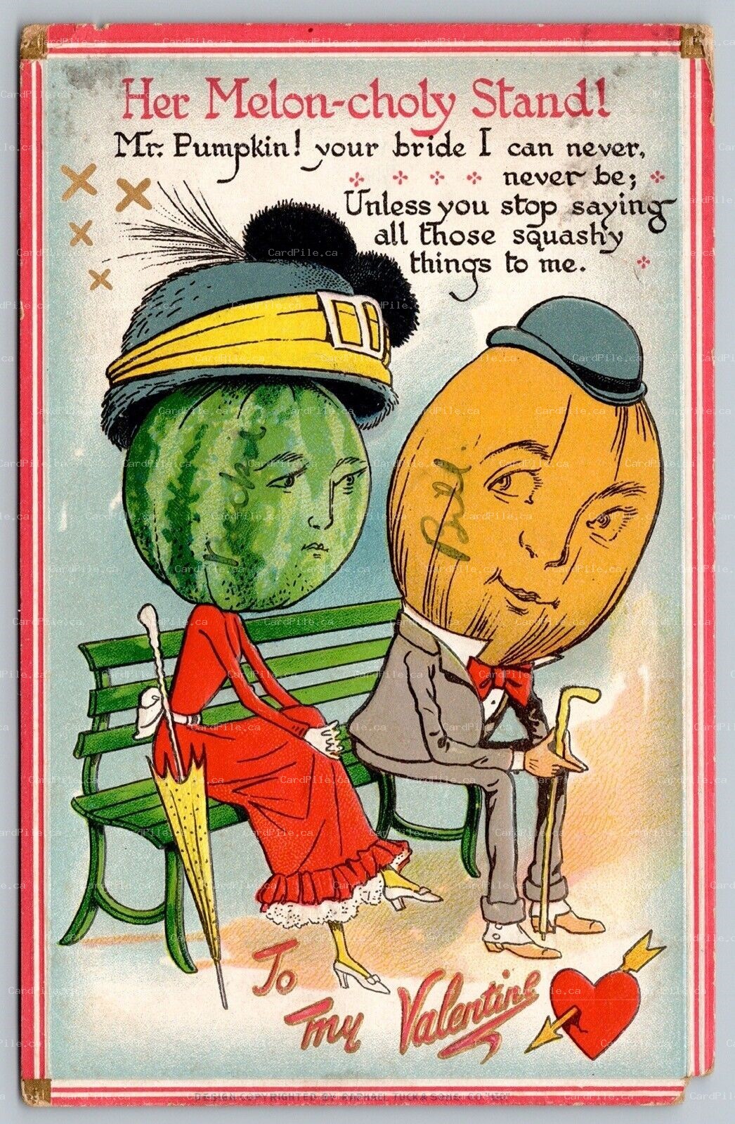 Postcard c1912 Tuck Unsigned Artist G.W. Bonte Valentine Her Melon-choly Stand!