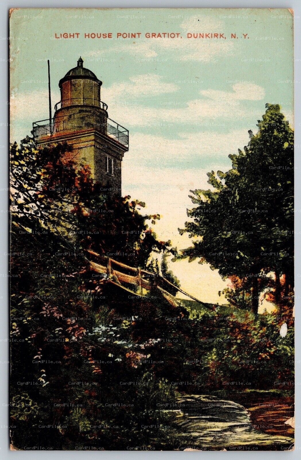 Postcard Dunkirk New York c1909 Point Gratiot Lighthouse Chautauqua County