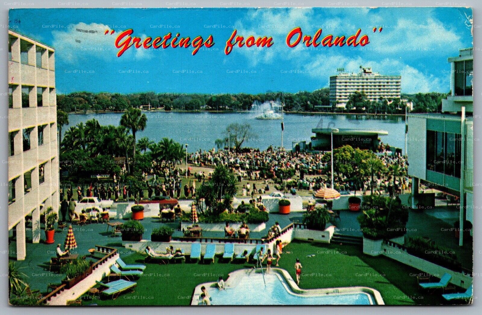 Postcard Orlando FL "Greetings from Orlando” Lake Eola Bandshell Music Festival