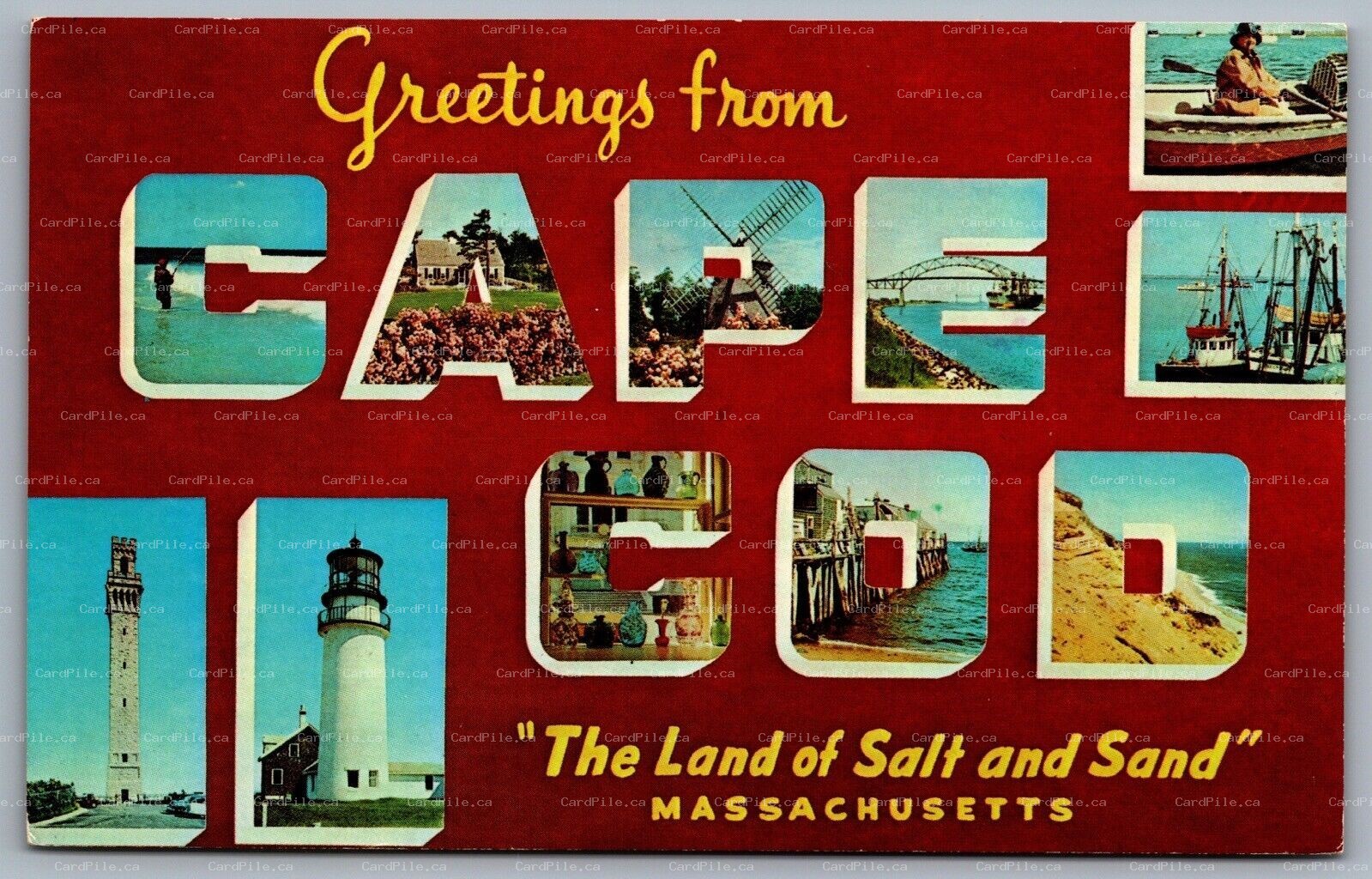 Postcard Cape Cod MA c1970s Greetings from Cape Cod Mass Large Letter Multi View