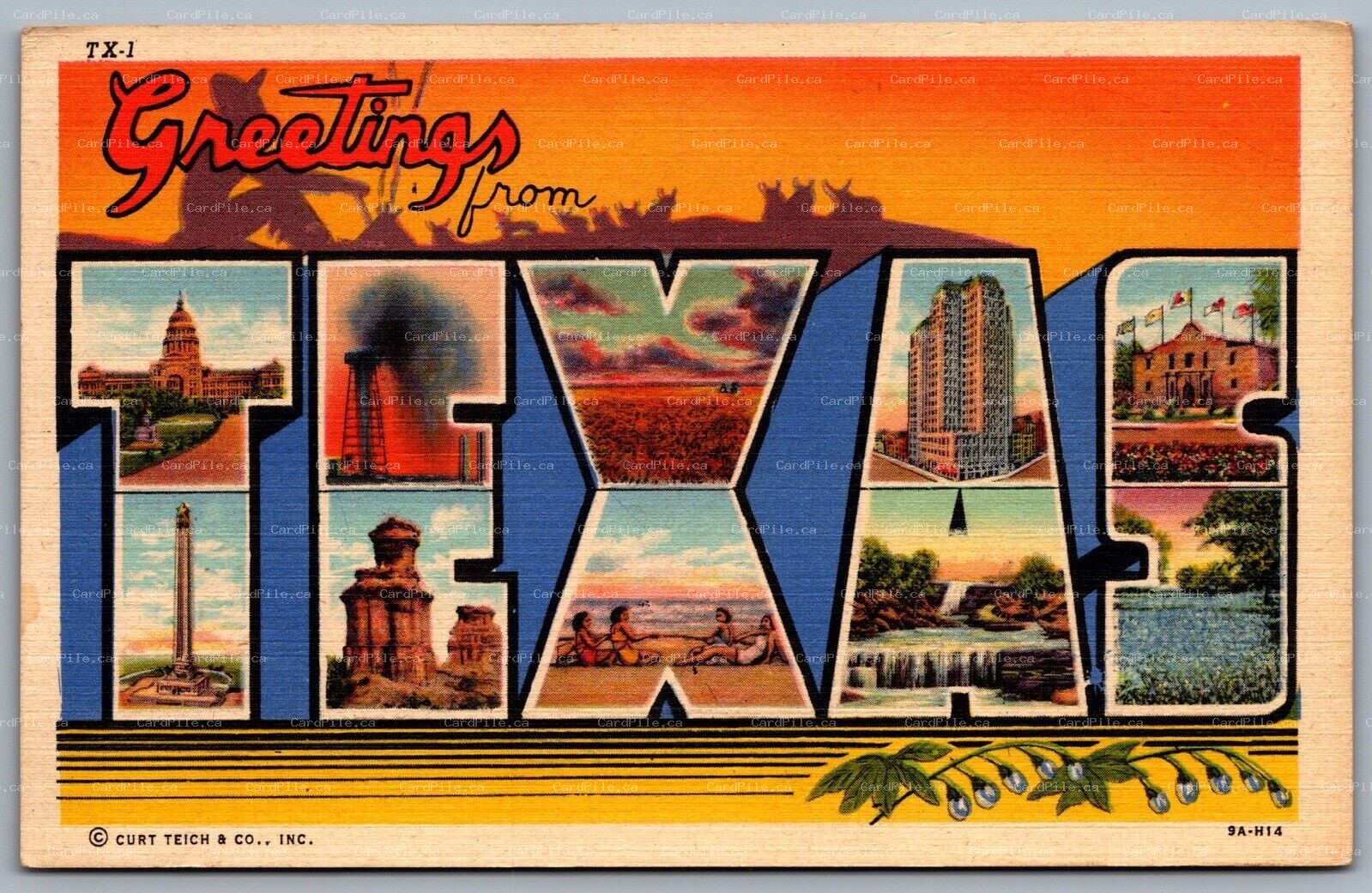 Postcard TX c1939 Greetings from Texas Large Letter Multi View Linen