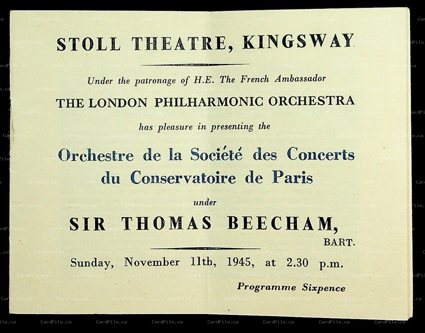 1945 Kingsway Stoll Theatre The London Philharmonic Orchestra Programme Beecham
