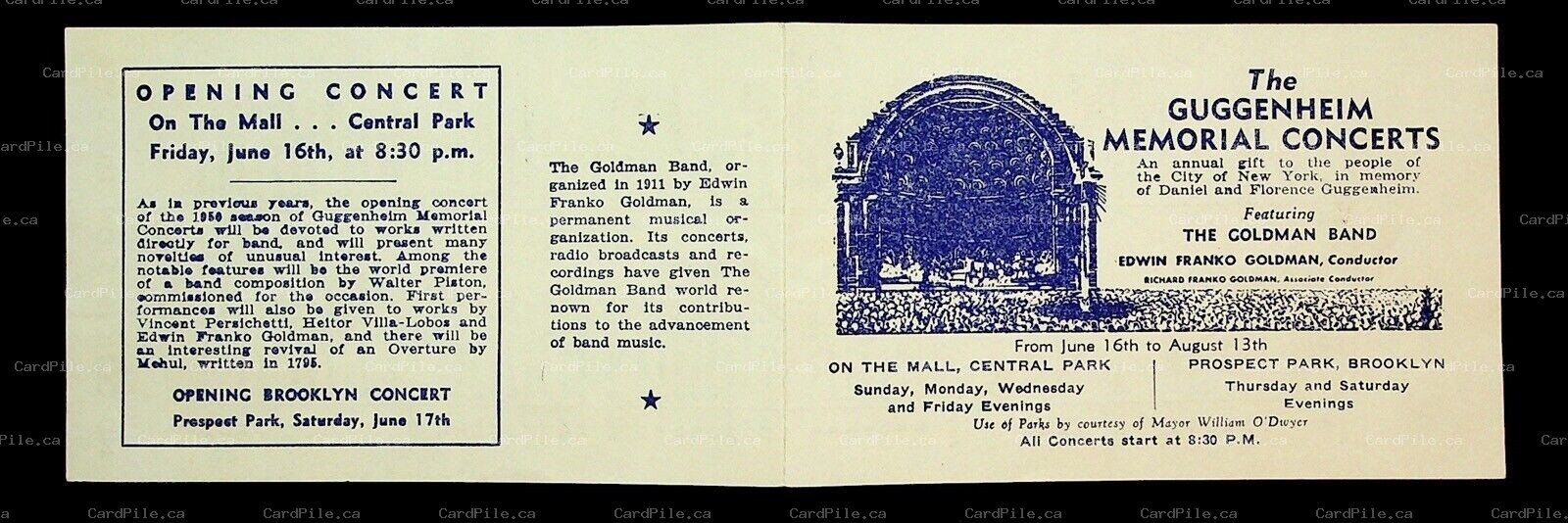 1950 New York The Guggenheim Memorial Concerts Program Schedule Goldman Band
