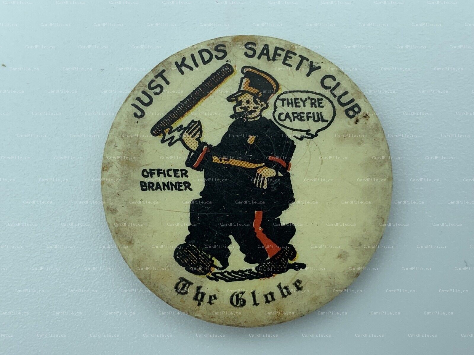 VINTAGE 1930s The Globe - Just Kids Safety Club Officer Branner - Pinback Button