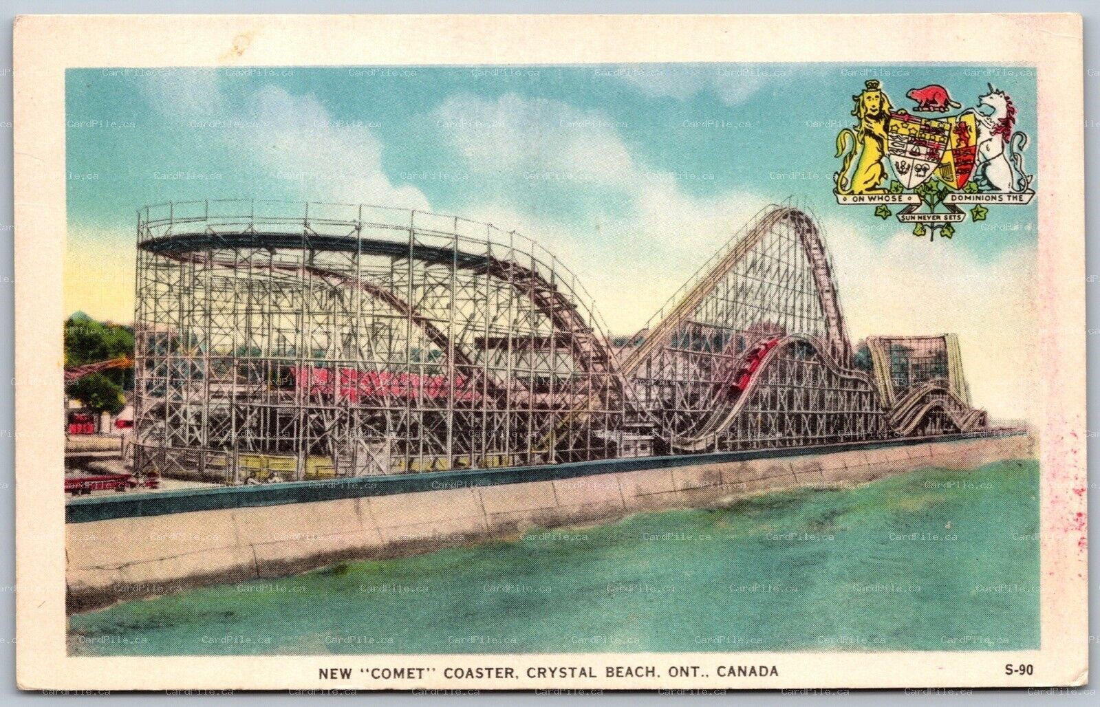 Postcard Crystal Beach Ontario c1940s New Comet Great Escape Roller Coaster