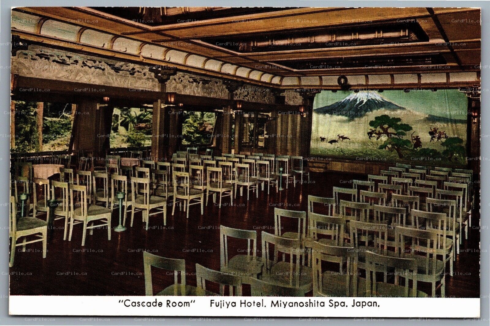 Postcard Miyanoshita Japan c1940s Fujiya Hotel Cascade Room Miyanoshita Spa
