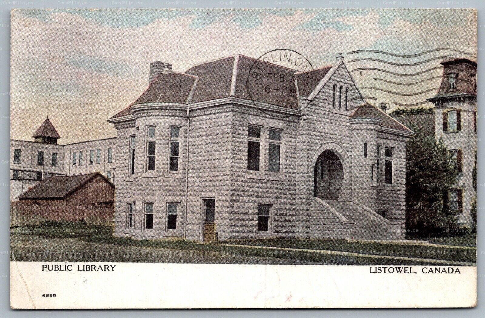 Postcard Listowel Ontario c1911 North Perth Public Library to Berlin ONT Warwick