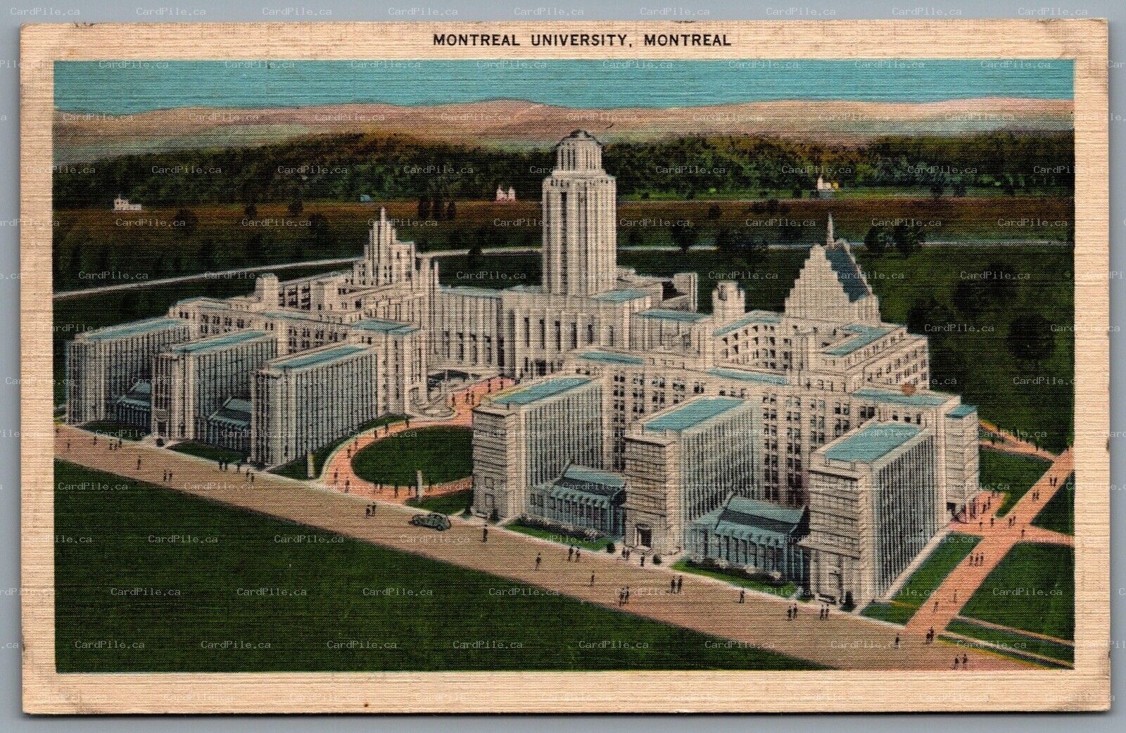 Postcard Montreal Quebec c1940s Montreal University Birds Eye View Linen
