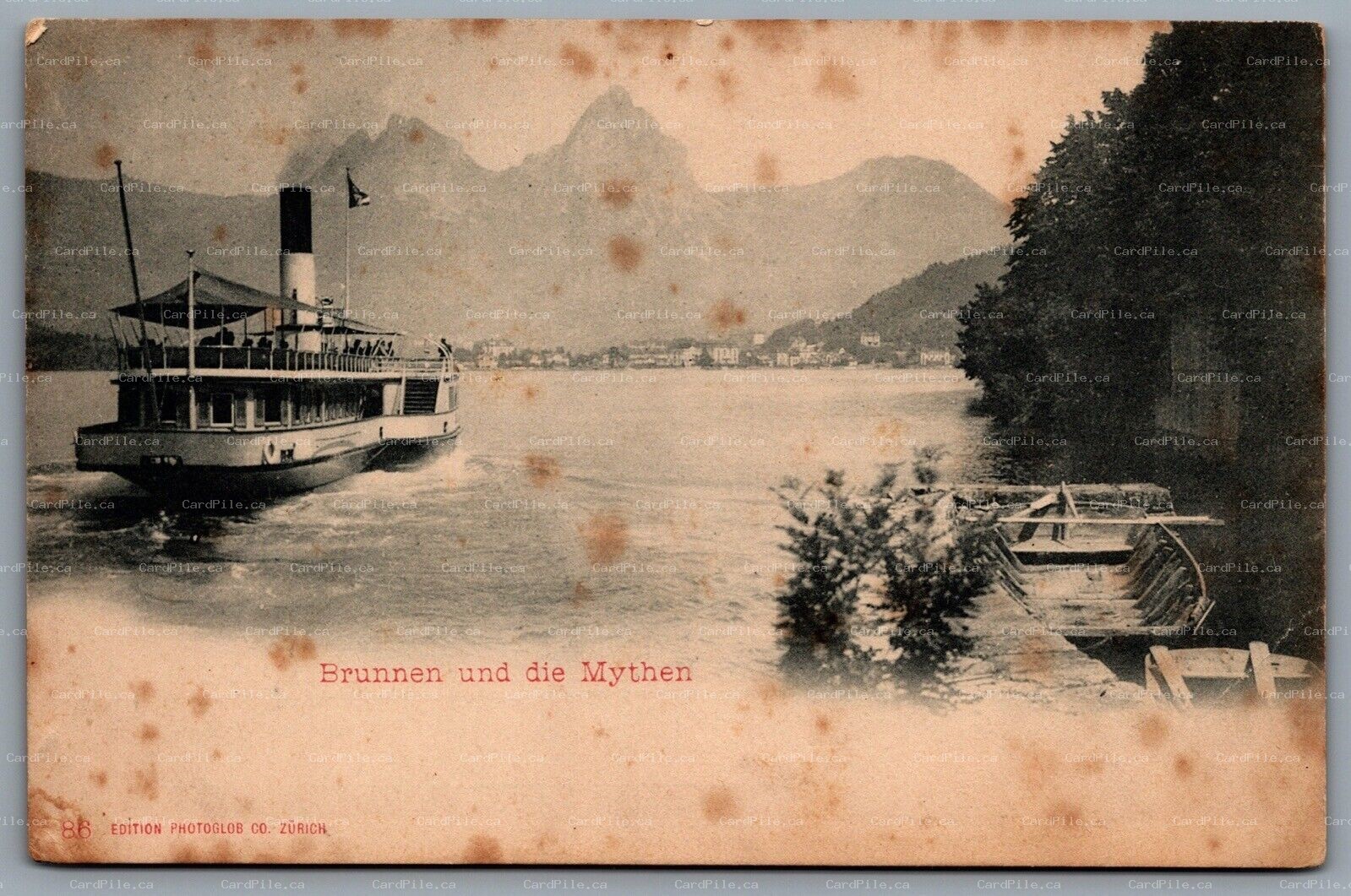 Postcard Switzerland c1910s Brunnen und die Mythen Steamer on Lake Lucerne