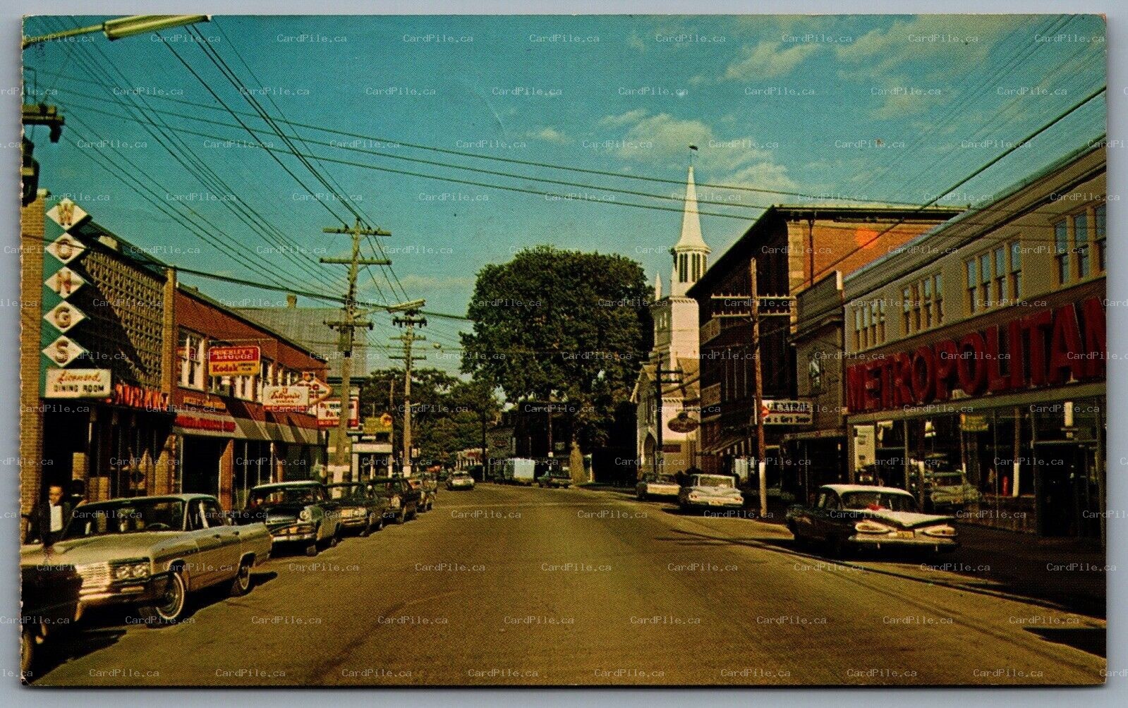 Postcard Antigonish Nova Scotia 1973 Main Street View Old Cars Shops Signs Kodak