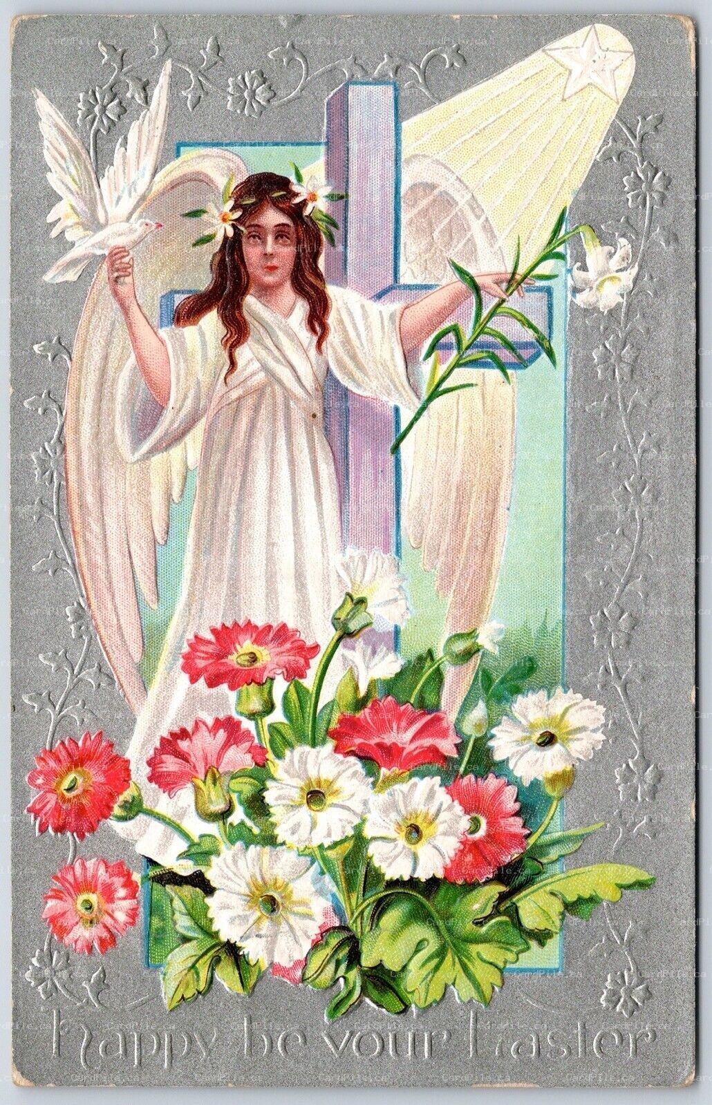 Postcard c1910 Split Ring Cancel Grouse Town Nova Scotia Embossed Easter Cross