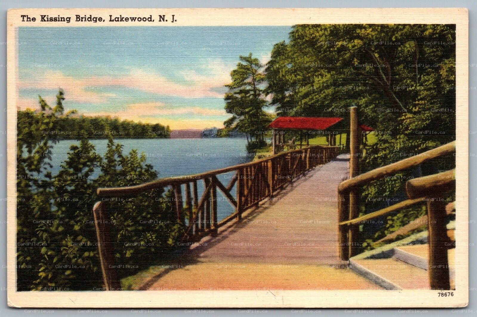 Postcard Lakewood NJ c1940s The Kissing Bridge Ocean County Linen