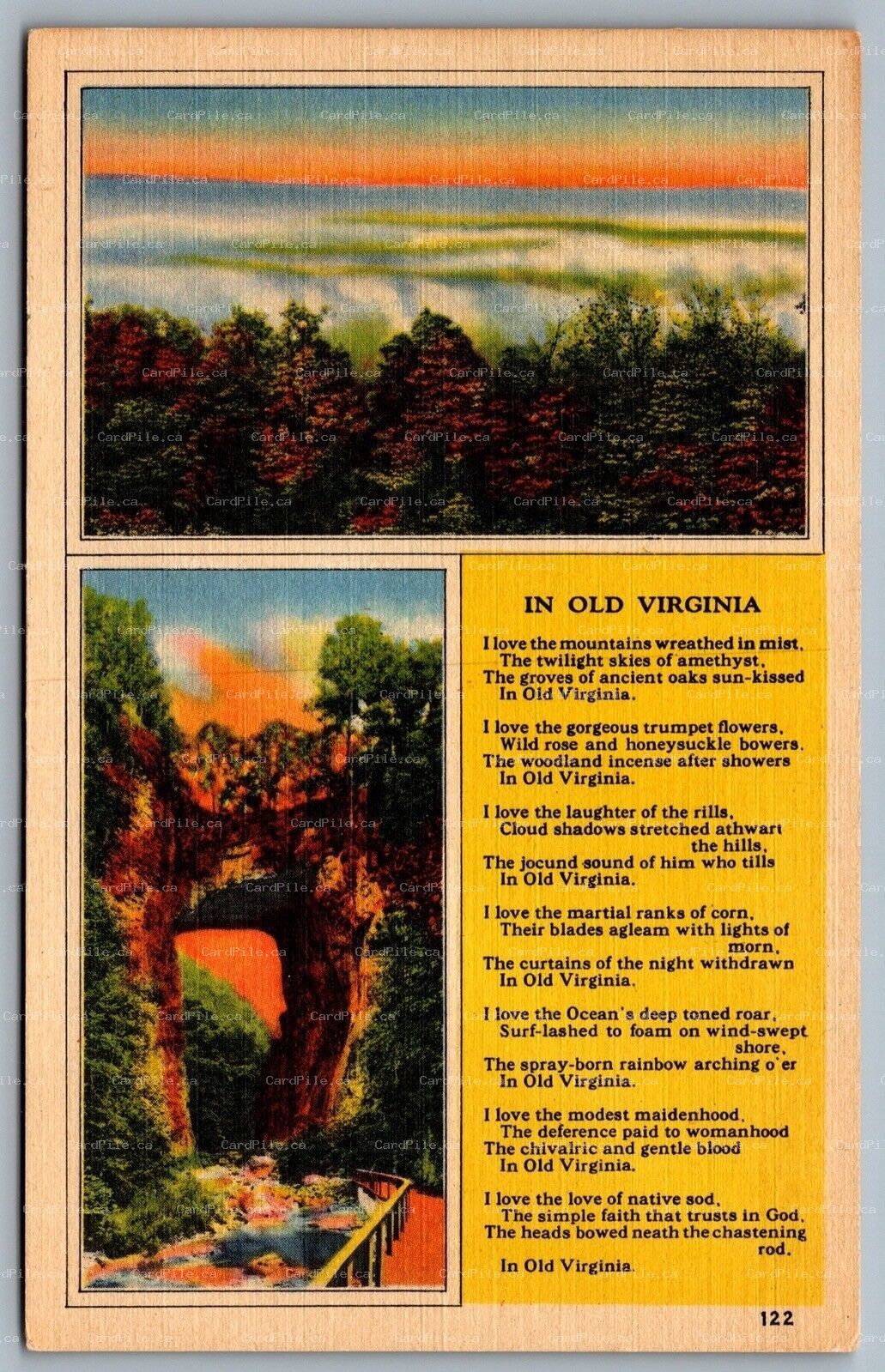 Postcard 1941 In Old Virginia Poem by B. B. Valentine Scenic Dual View Unused
