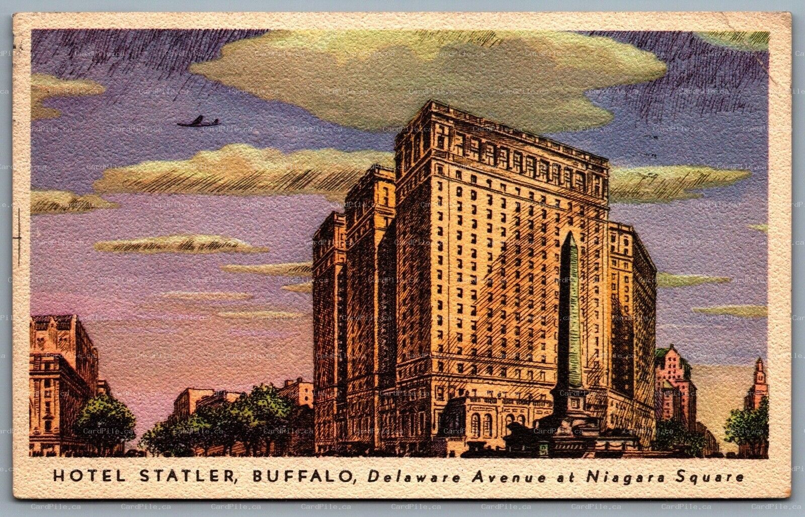 Postcard Buffalo NY c1945 Hotel Statler Delaware Avenue Niagara Square Artistic