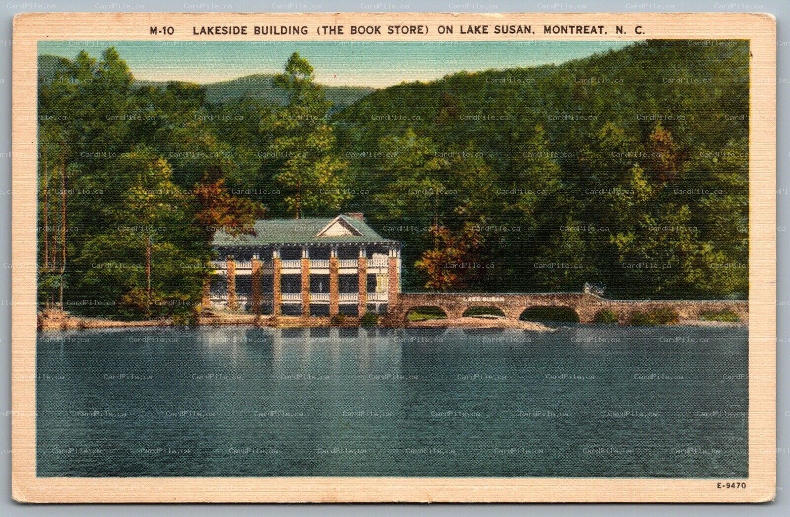 Postcard Montreat NC c1940s Lakeside Building The Book Store on Lake Susan