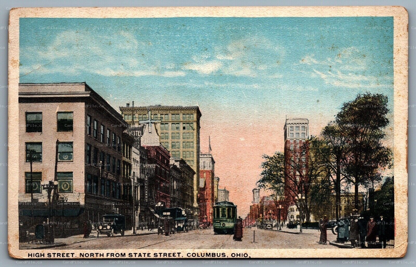 Postcard Columbus Ohio c1910s High Street North From State Street Trolley Car 