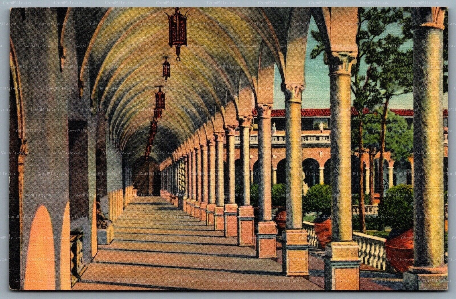 Postcard Sarasota FL c1937 Archway Along Inner Court of Ringling Art Museum