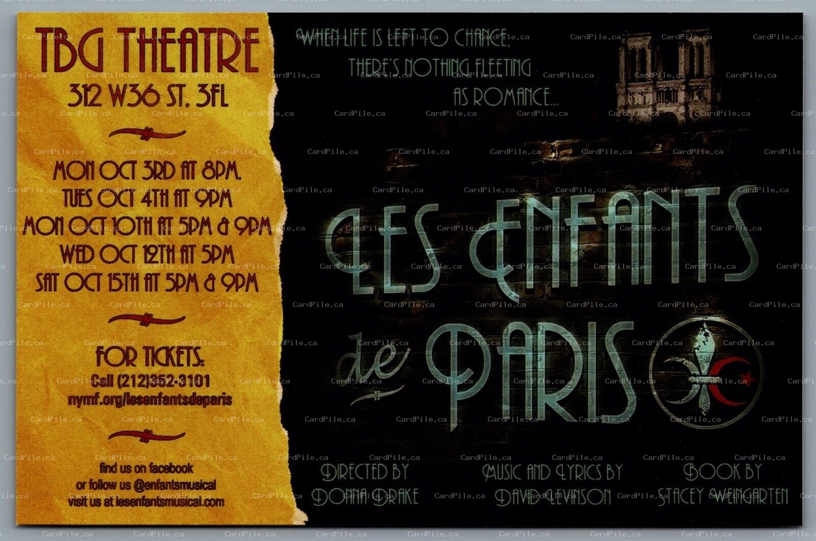 Postcard 2011 Les Enfants de Paris Musical TBG Theatre New York City