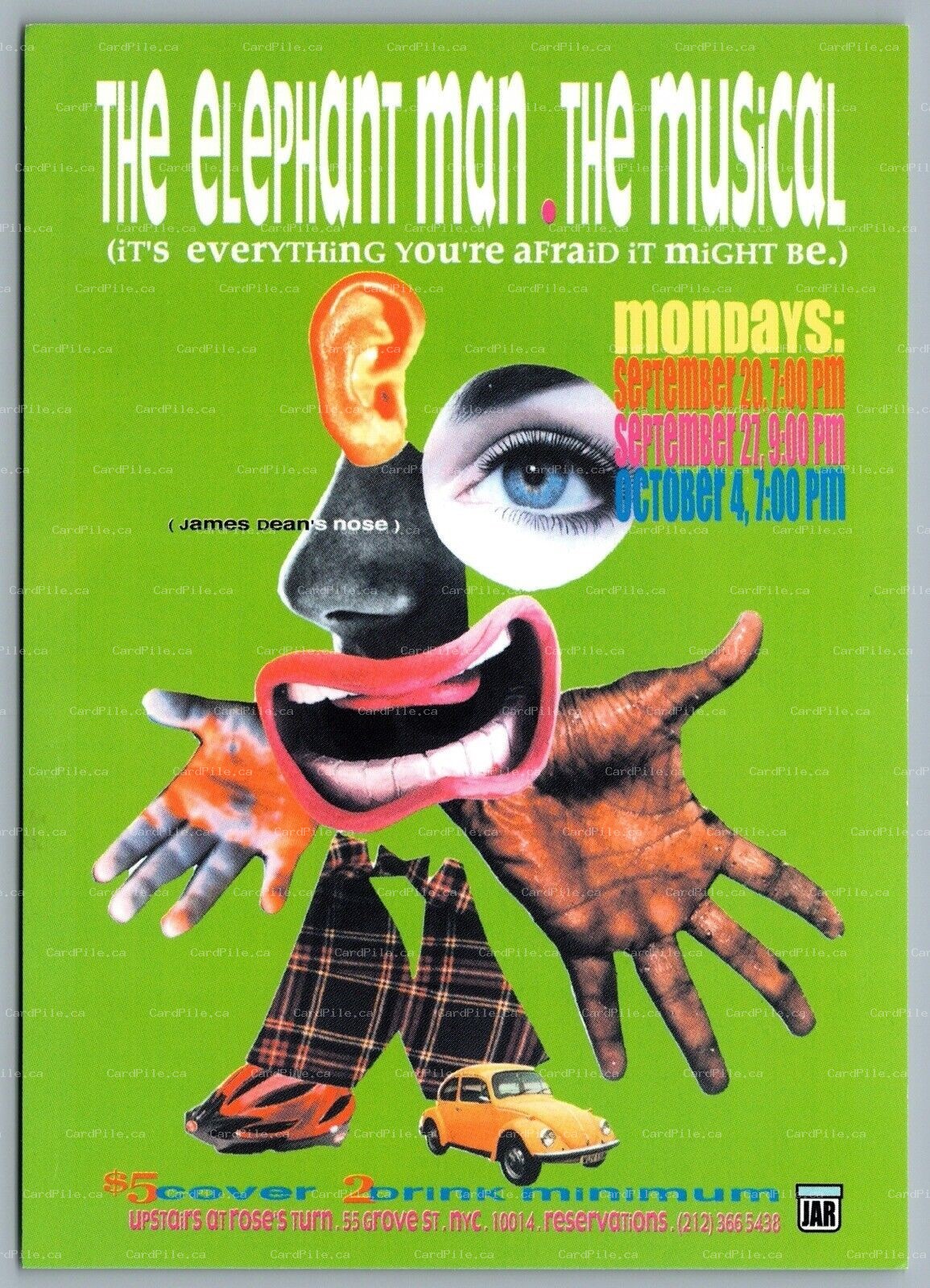 Postcard c2000 The Elephant Man The Musical Upstairs at Rose's Turn New York