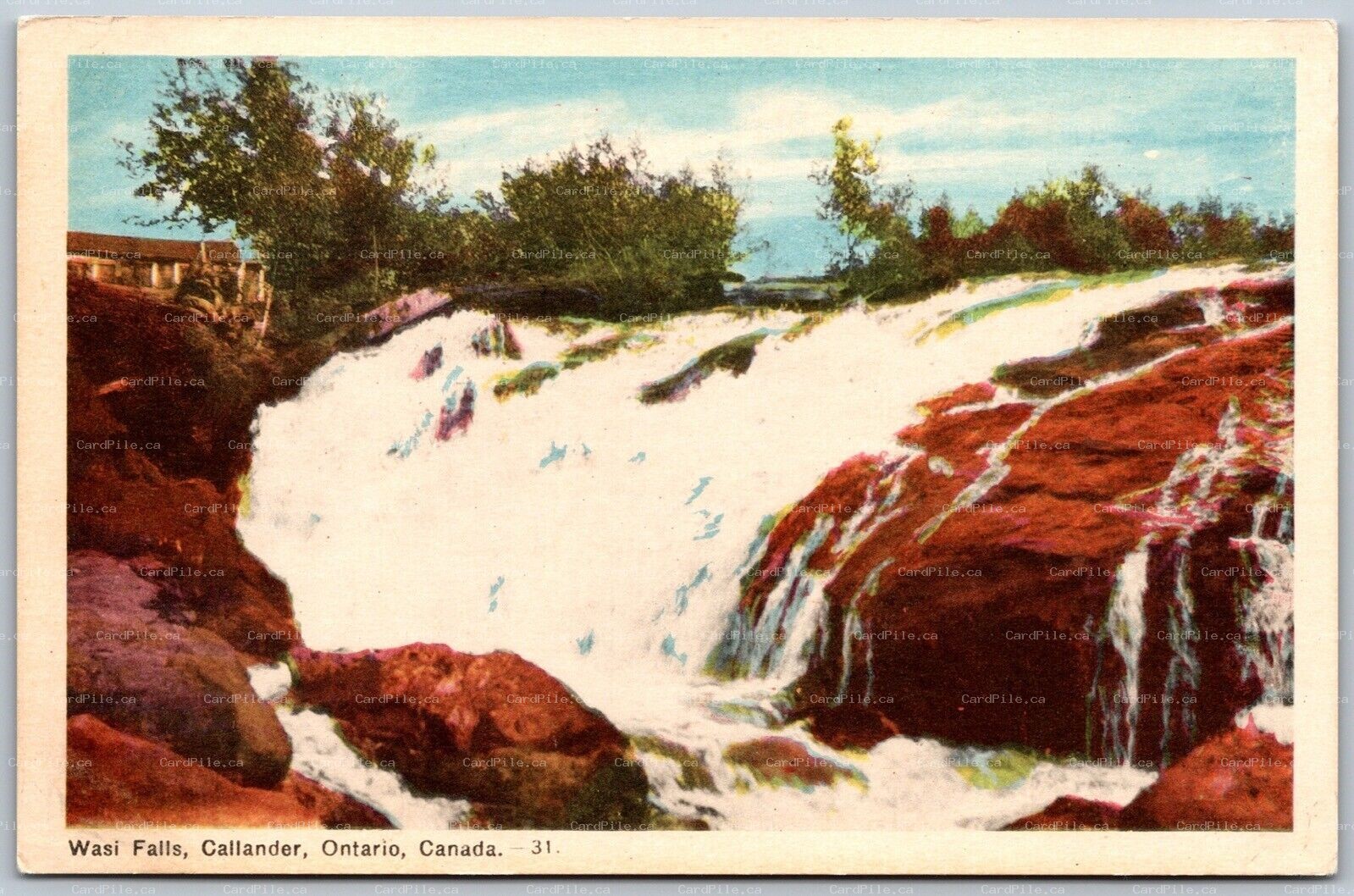 Postcard Callander Ontario c1930s Wasi Falls Parry Sound District PECO Unused