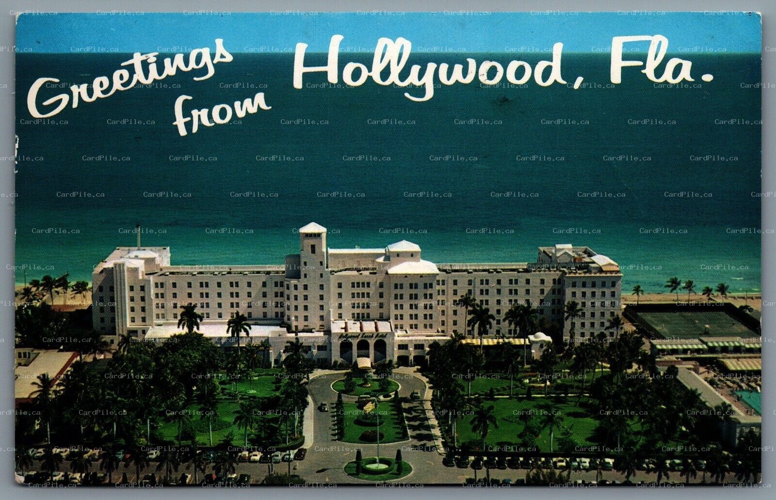 Postcard Hollywood Beach FL c1964 Greetings From Hollywood Beach Hotel Air View
