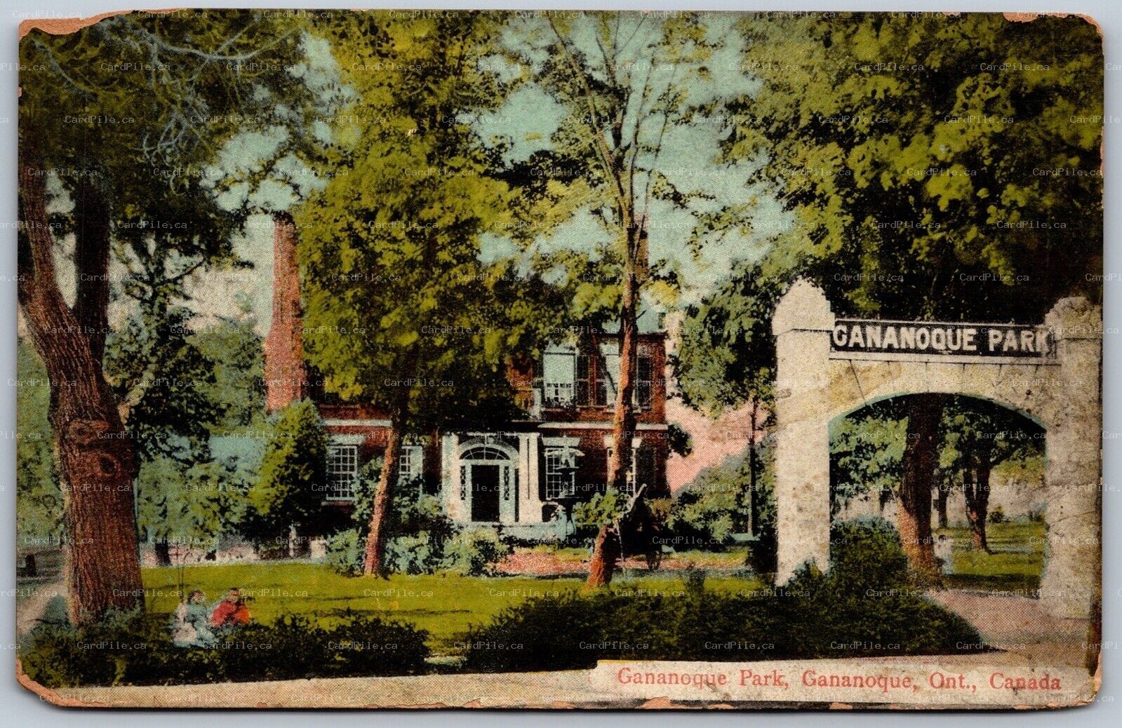 Postcard Gananoque Ontario c1910s View of Park Town Hall Leeds and Grenville
