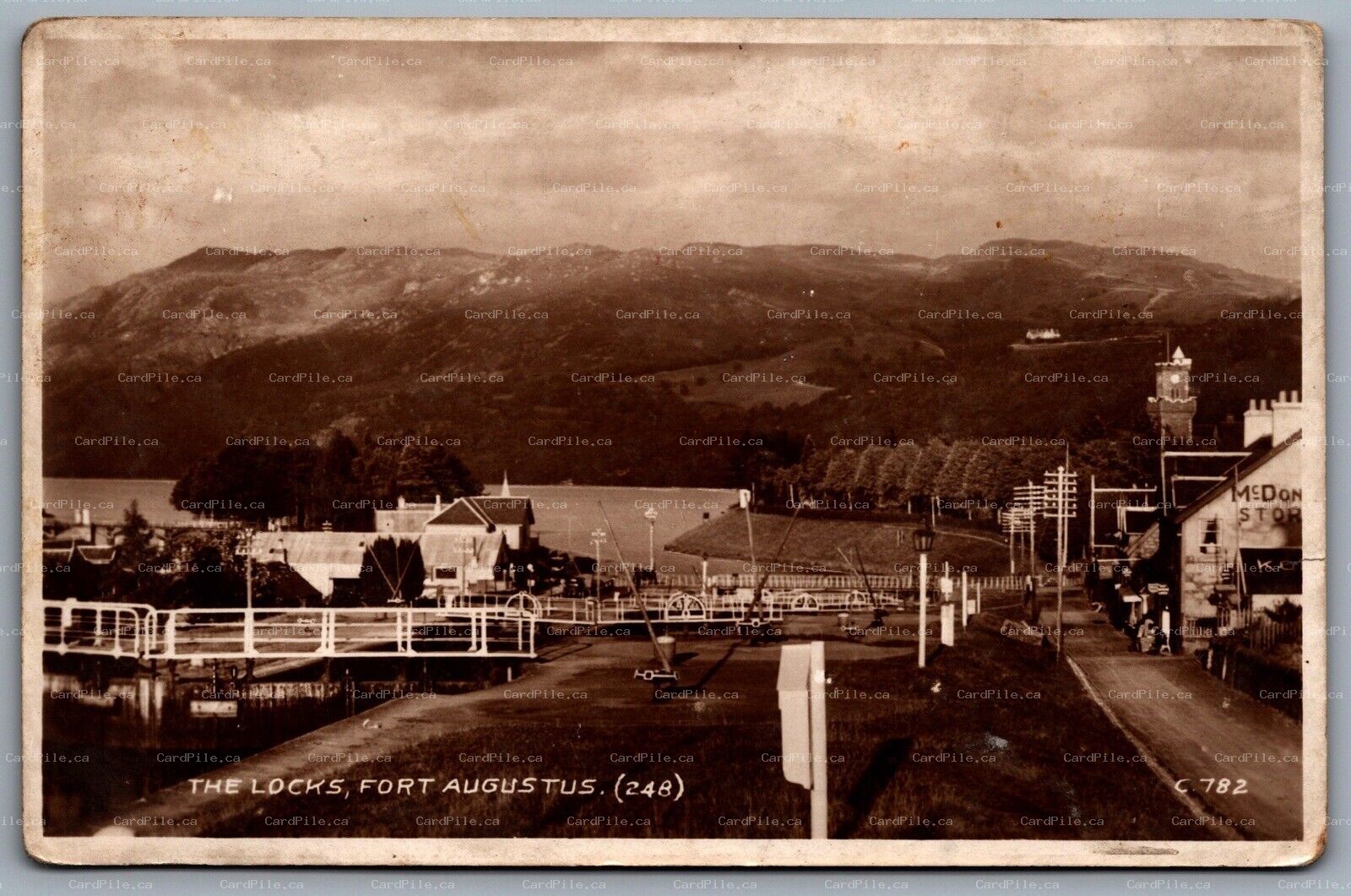 Postcard Highland Fort Augustus Scotland c1930s The Locks McDonald's Stores RPPC