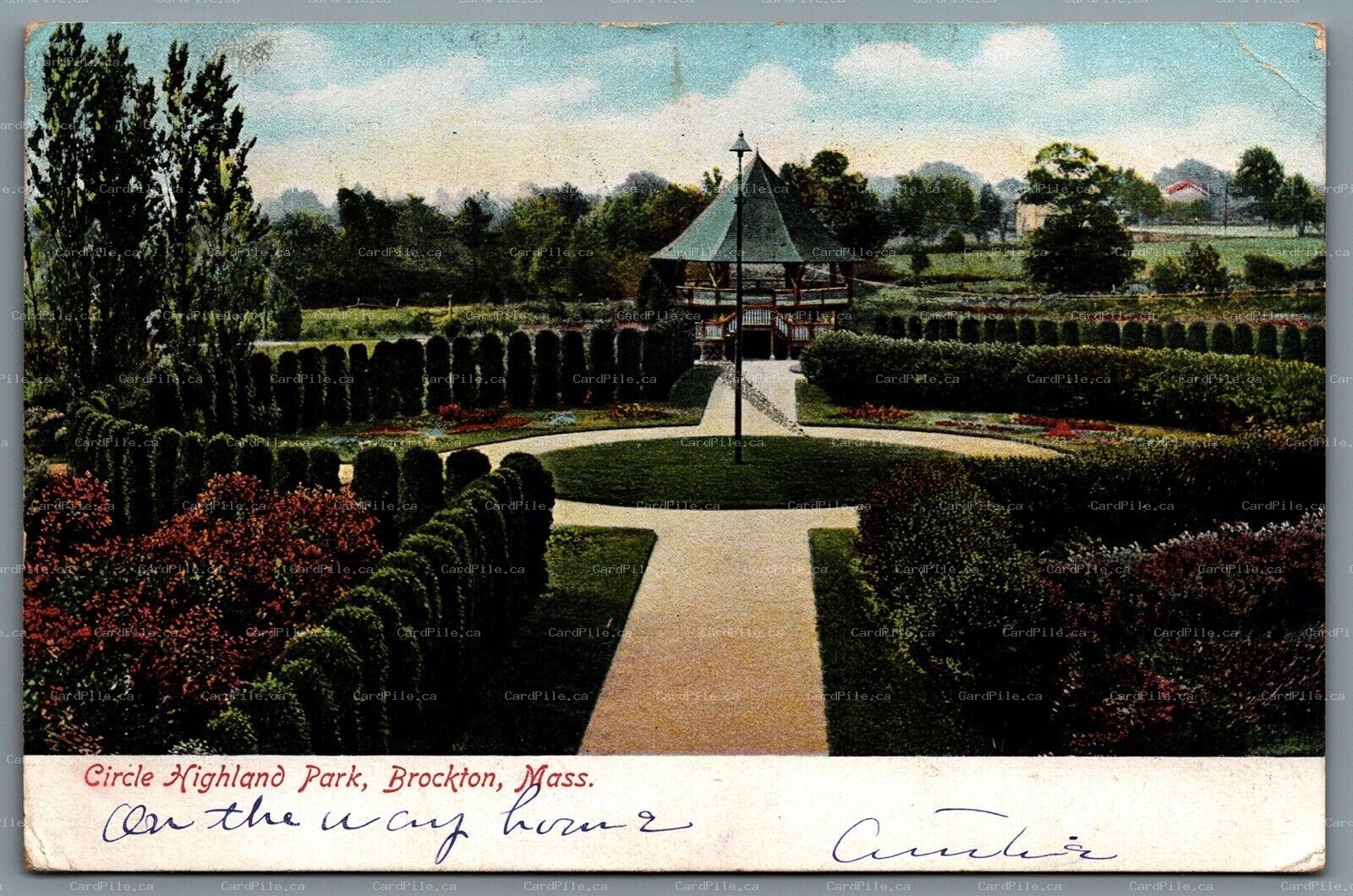 Postcard Brockton Massachusetts c1906 Circle Highland Park CDS Flag Cancel