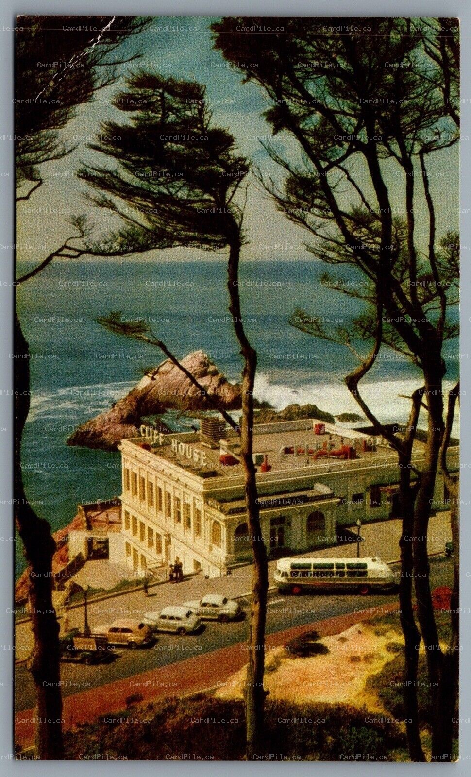 Postcard San Francisco California c1930s Cliff House Restaurant Seal Rocks Cars