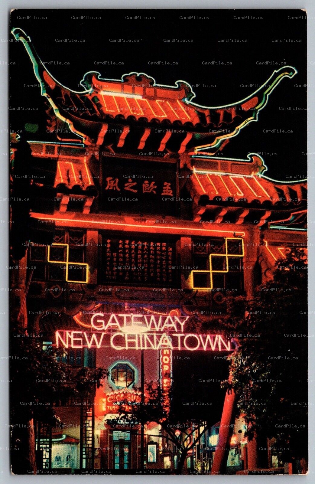 Postcard Los Angeles CA Chinatown at Night Gateway New Chinatown
