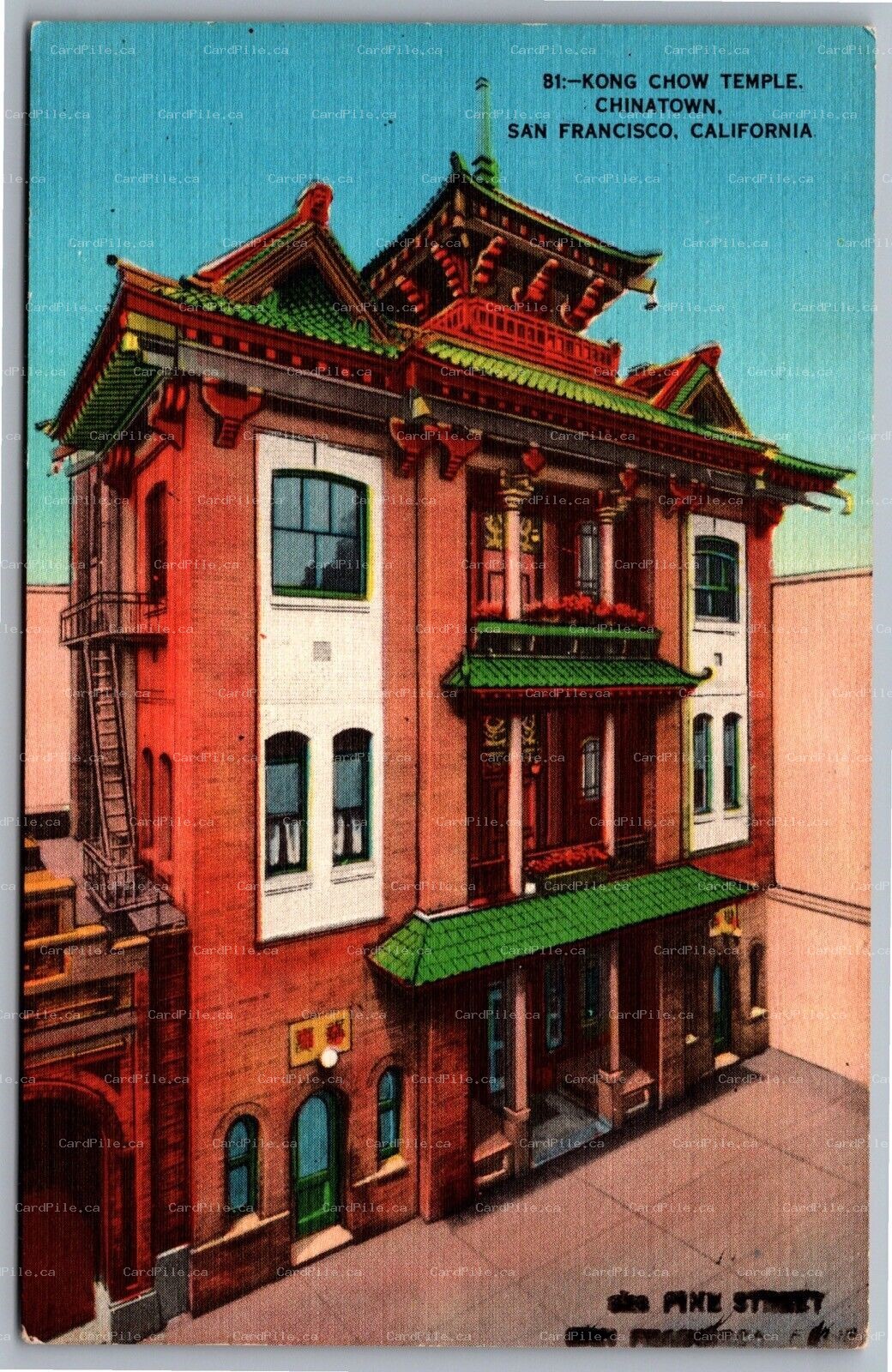Postcard San Francisco CA Kong Chow Temple Chinatown Linen A