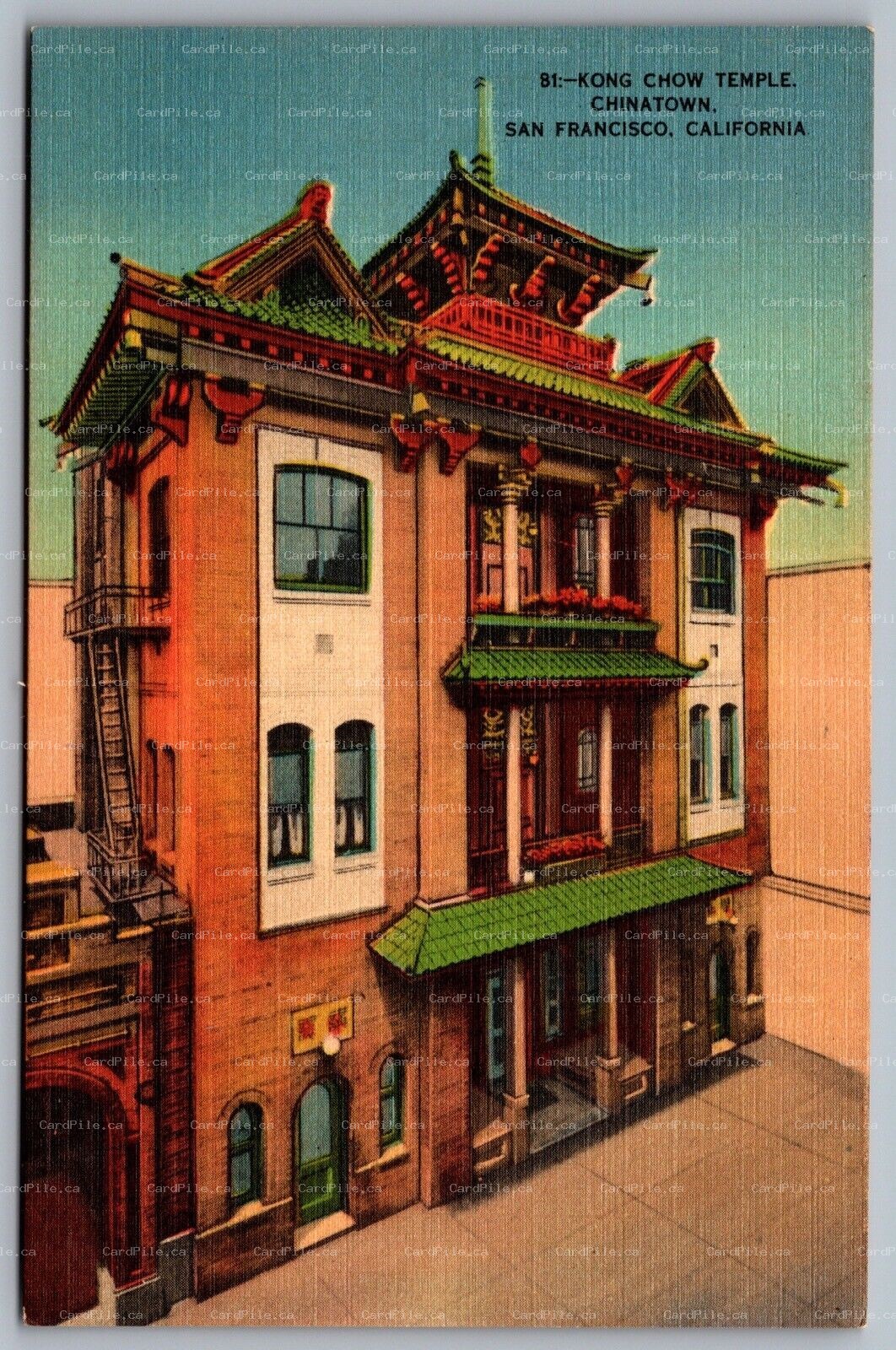 Postcard San Francisco CA Kong Chow Temple Chinatown Linen B
