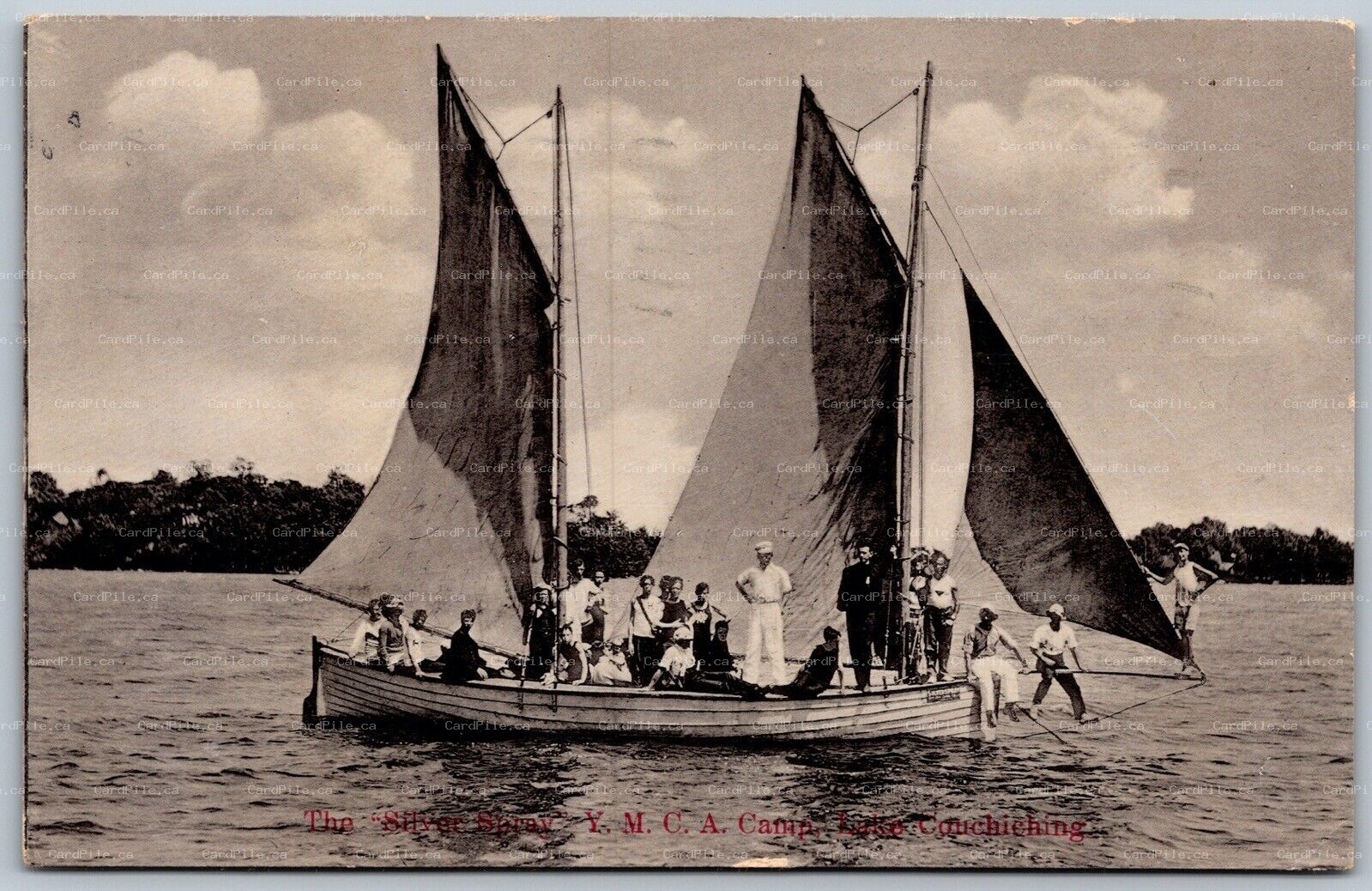 Postcard Lake Couchiching Ontario c1909 The Silver Spray Sail Boat YMCA Camp