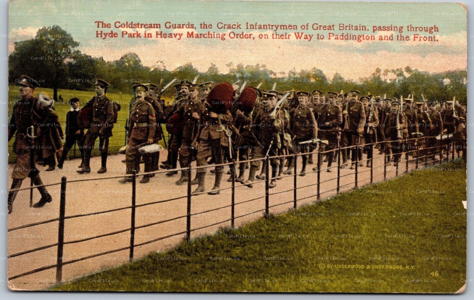 Postcard 1915 Coldstream Guards Crack Infantrymen Hyde Park to Paddington