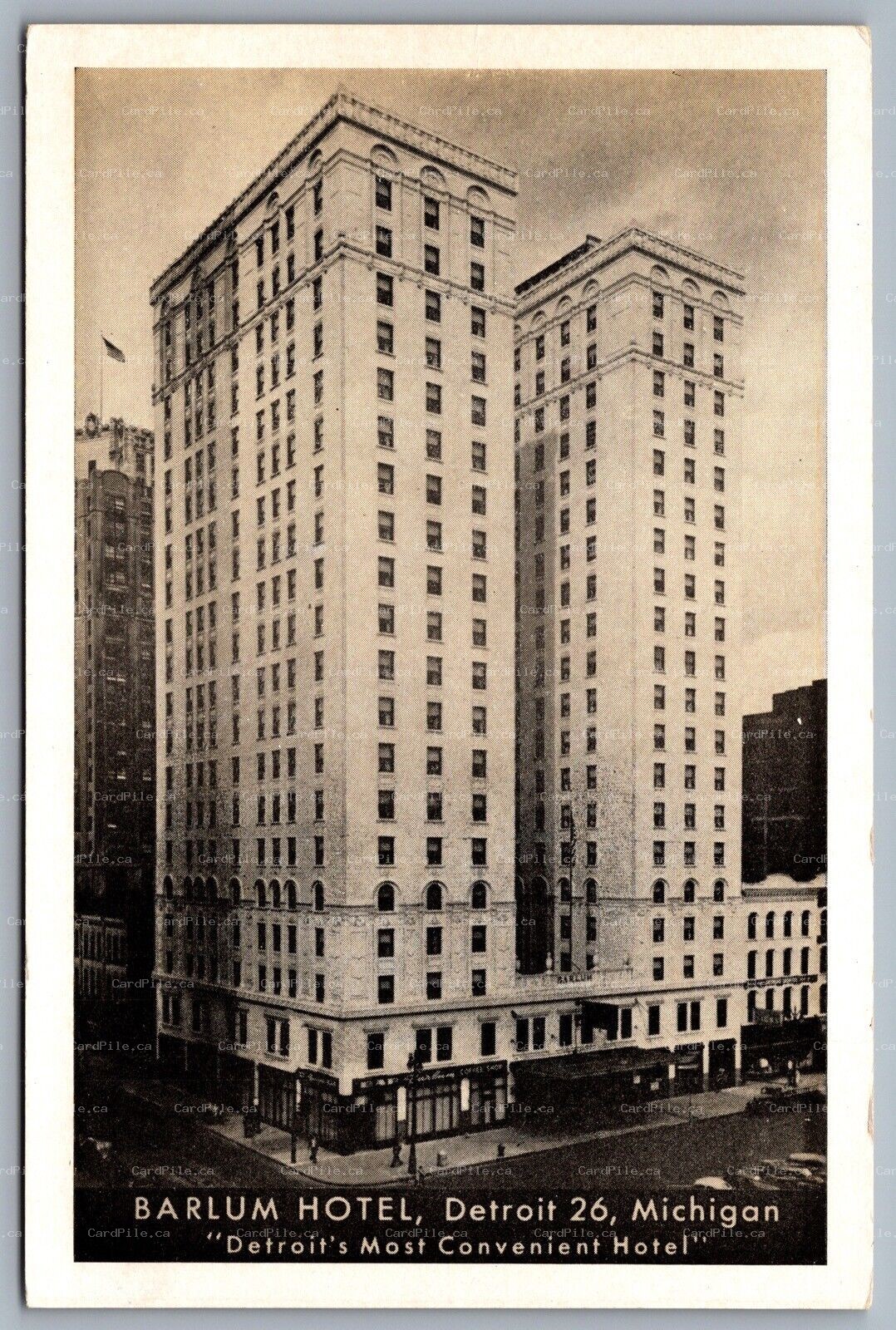 Postcard Detroit MI c1920s Barlum Hotel Now Cadillac Square Apartments