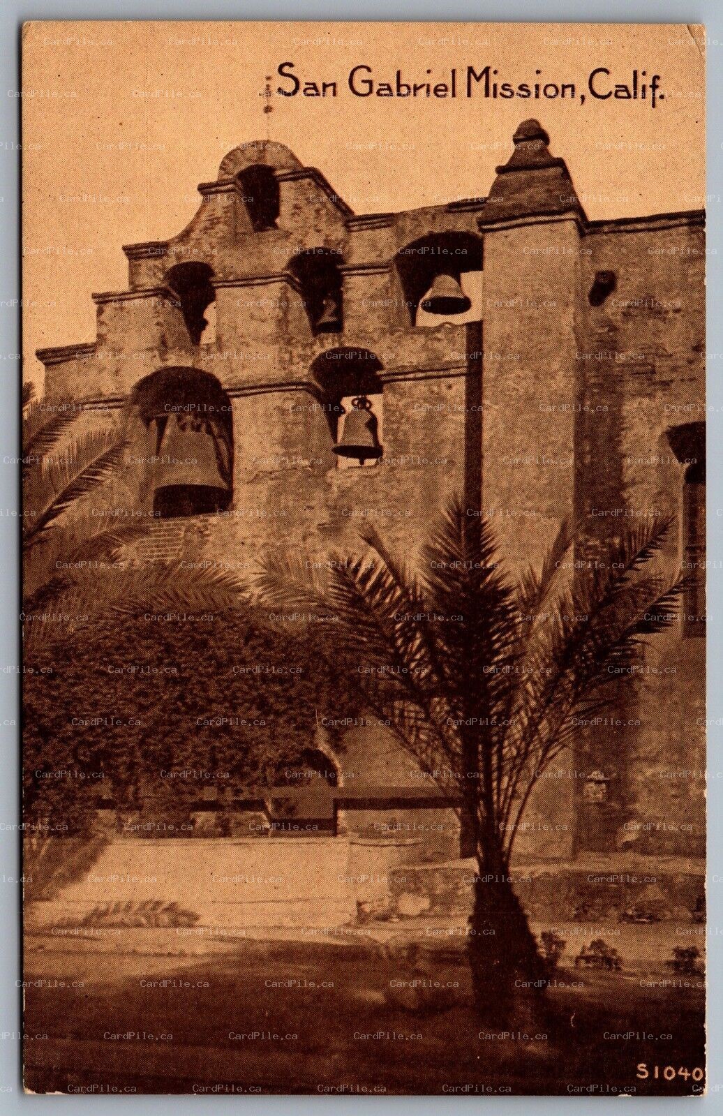 Postcard San Gabriel CA c1920s San Gabriel Mission View of Bells