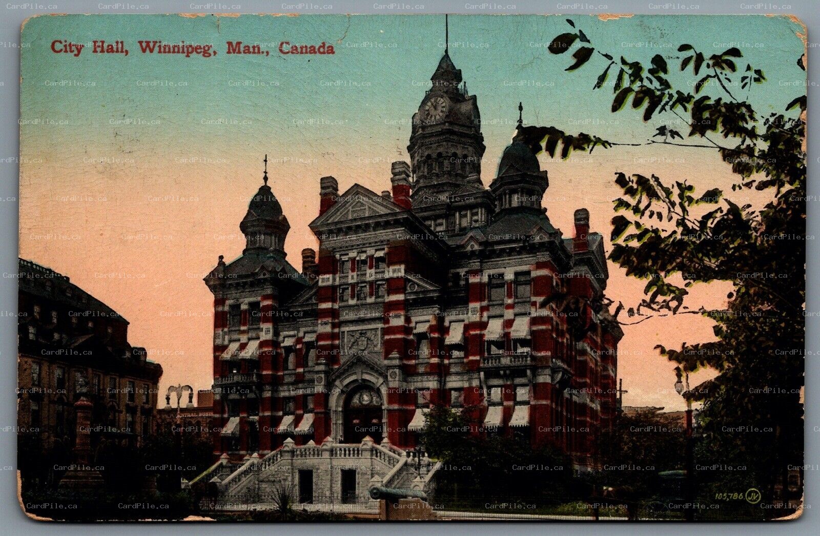 Postcard Winnipeg Manitoba c1914 City Hall Demolished in the 1960s CDS Cancel