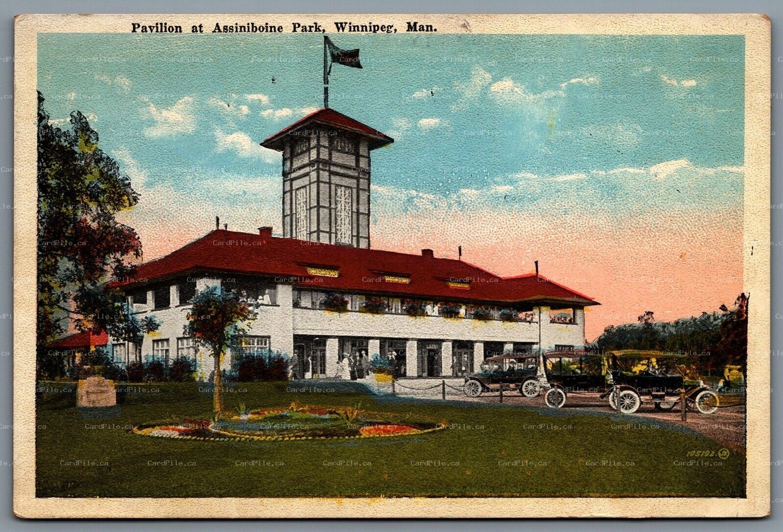 Postcard Winnipeg Manitoba c1910s Pavilion At Assiniboine Park Old Cars