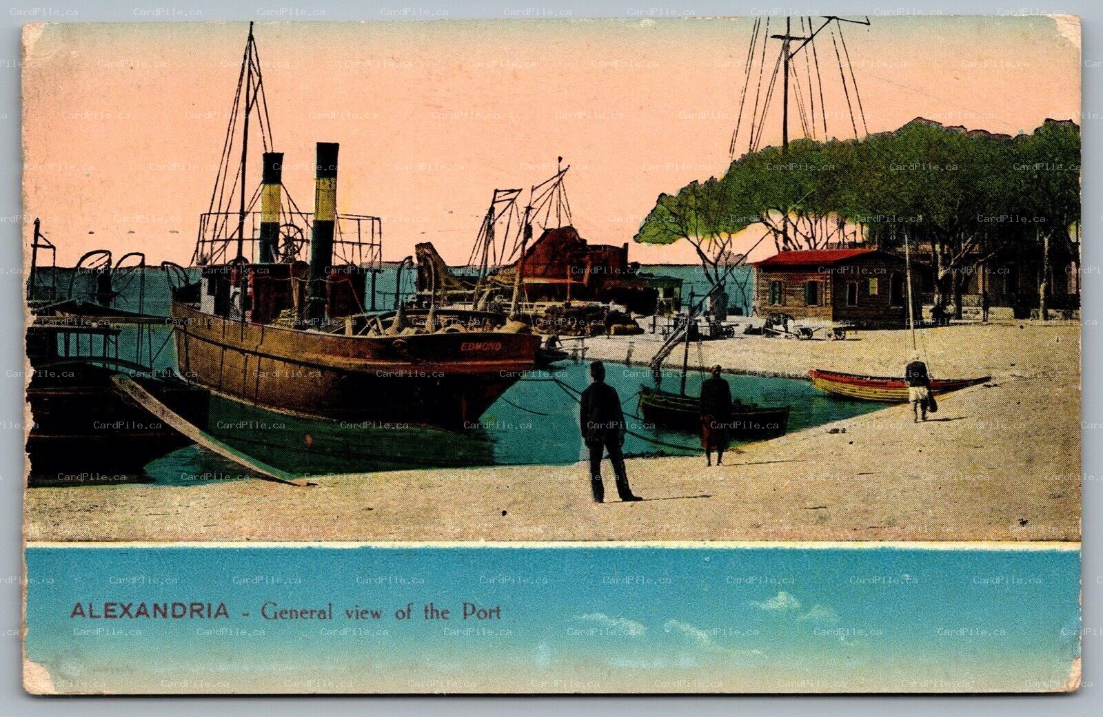 Postcard Alexandria Egypt c1910s General View Of The Port Ships Boats 