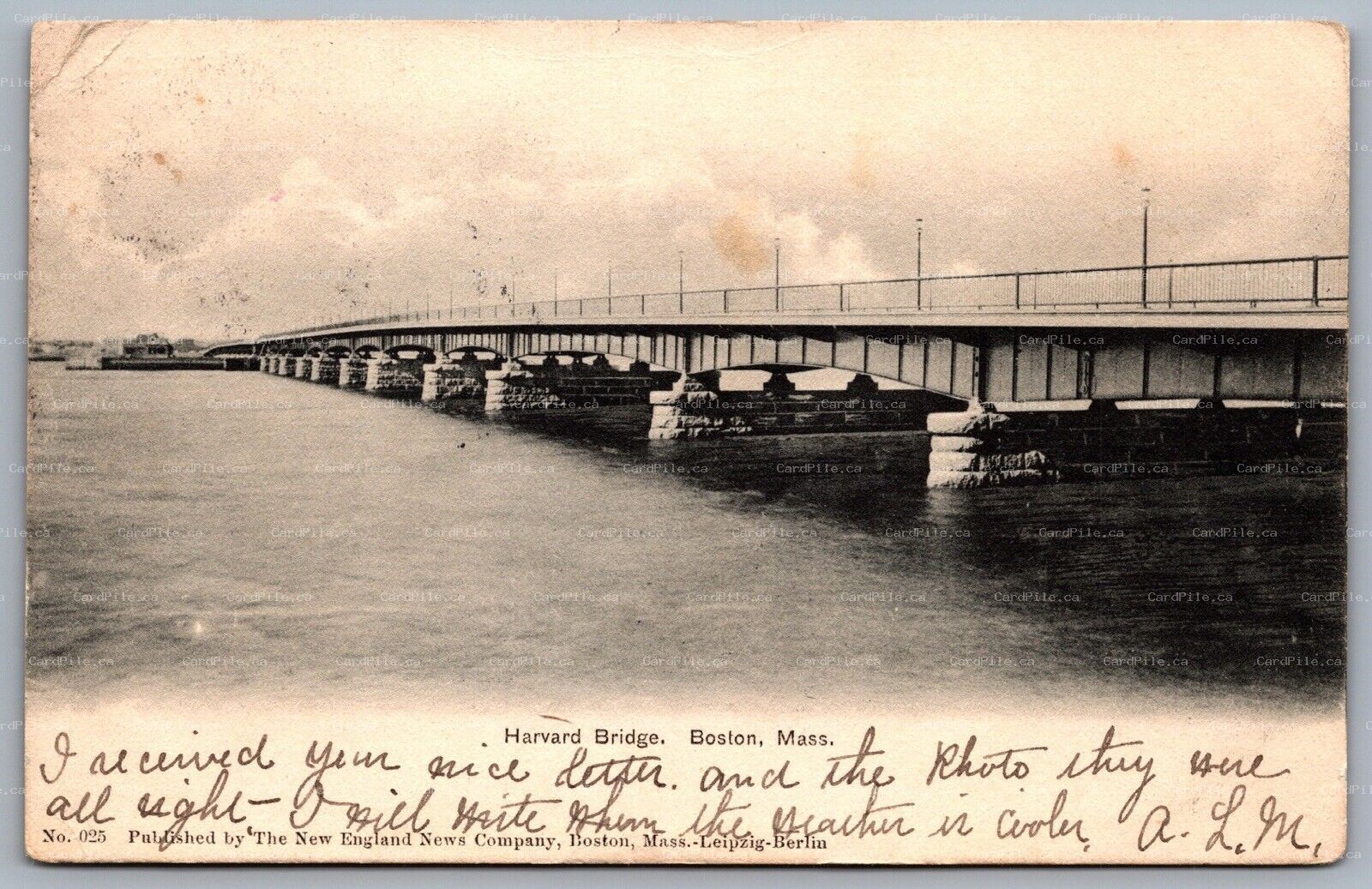 Postcard Boston MA c1905 Harvard Bridge Oval Duplex Cancel “1"