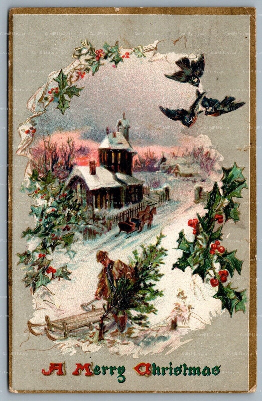 Postcard c1910 A Merry Christmas Embossed Tucks Split Ring Duplex Cancel Wexford