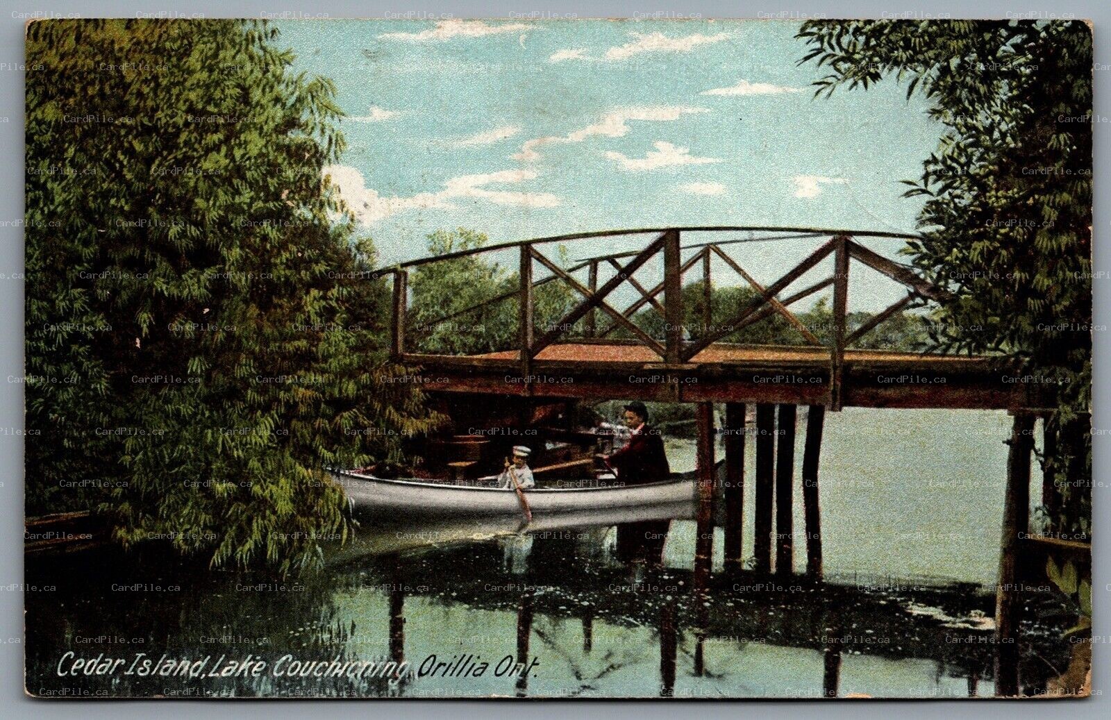 Postcard Orillia Ontario c1910 Cedar Island Lake Couchiching CDS Duplex Cancel
