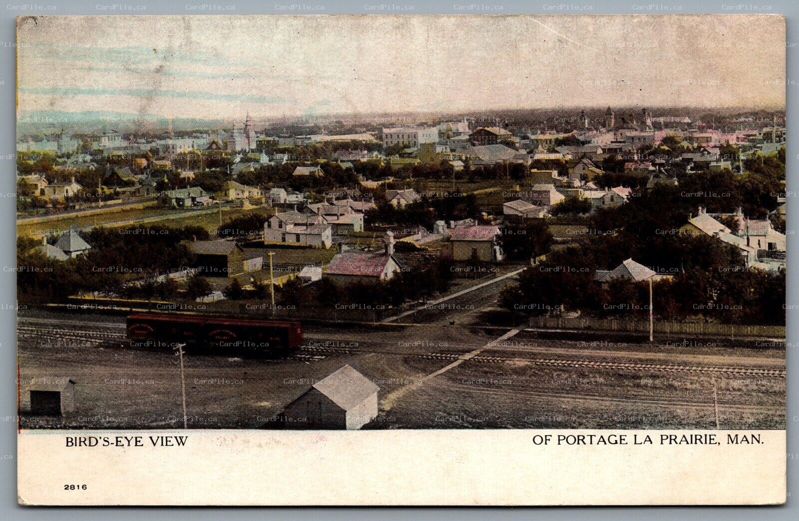 Postcard Portage La Prairie Manitoba c1909 Birds Eye View CDS Duplex Cancel