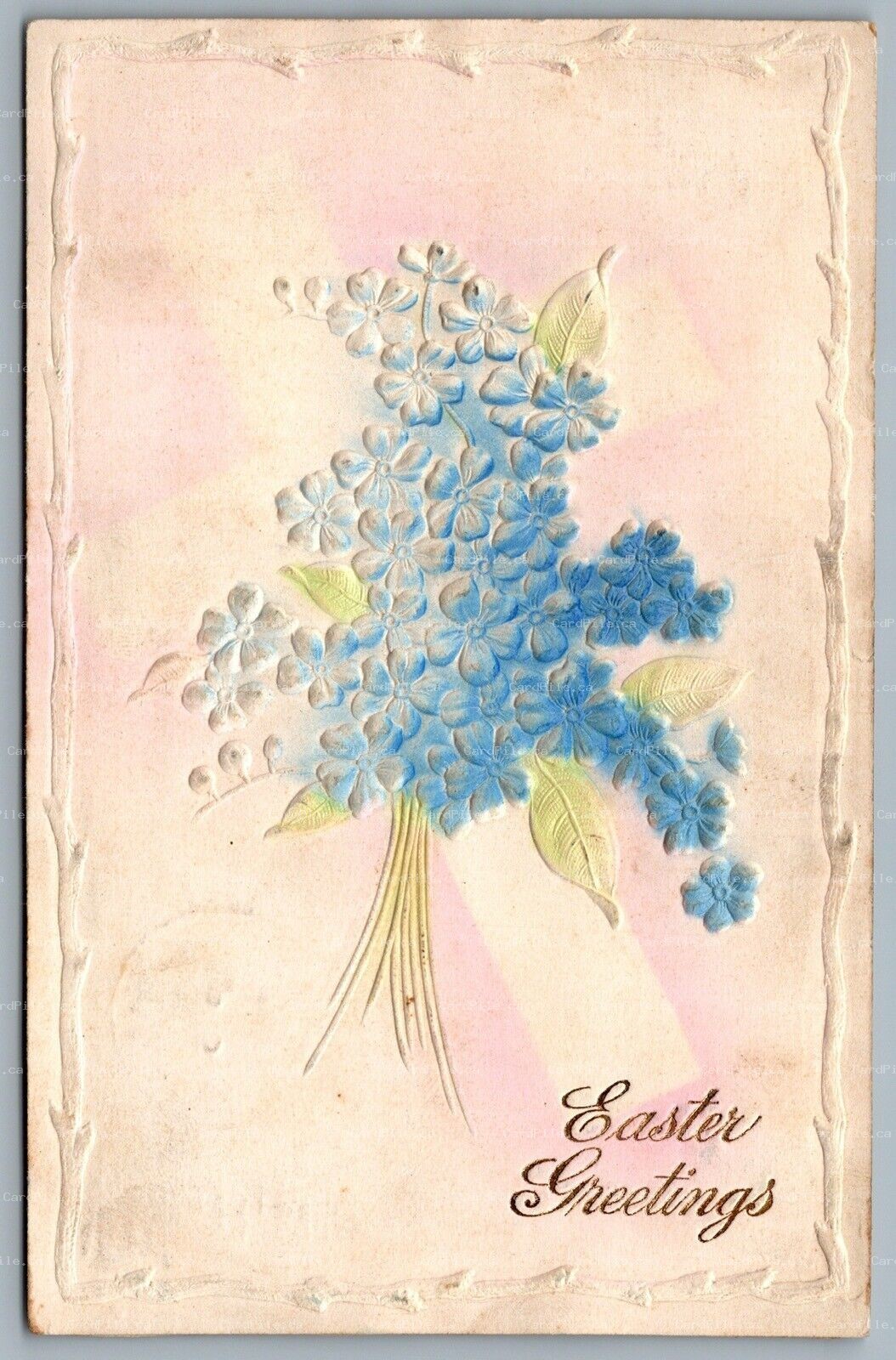 Postcard Easter c1914 Greetings Embossed Flowers Air Brushed CDS Cancel Markham