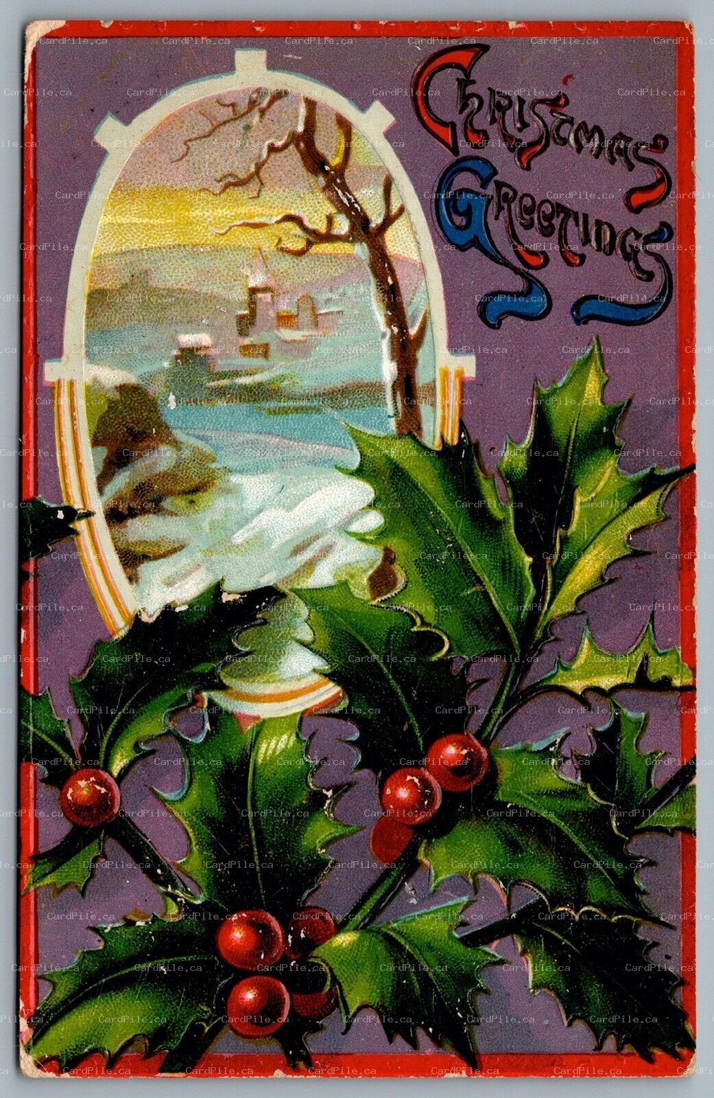 Postcard c1910 Christmas Greetings Embossed CDS Machine Cancel Toronto