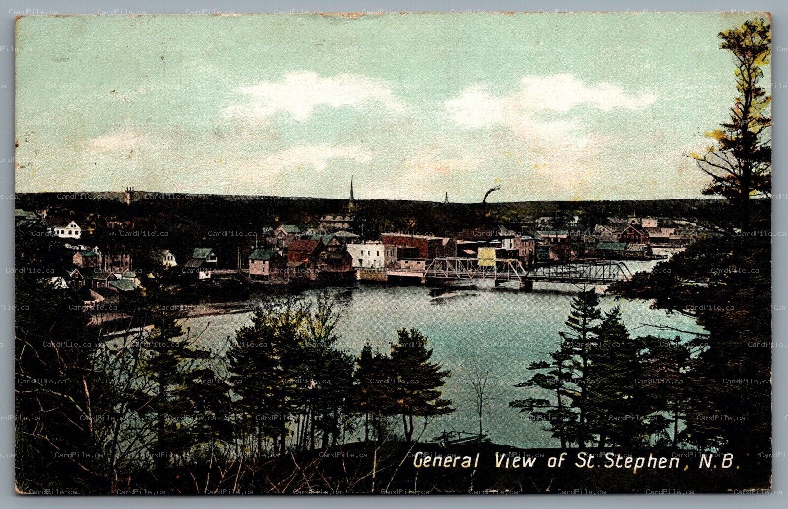 Postcard St. Stephen NB c1909 General View Town CDS Duplex Cancel Uxbridge