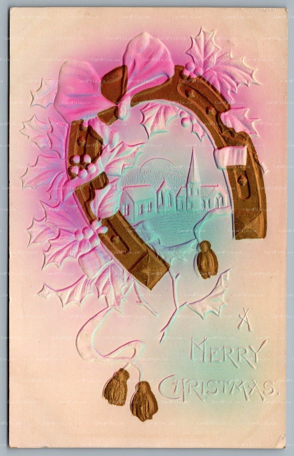 Postcard c1908 A Merry Christmas Embossed Air Brushed CDS Cancel East Toronto