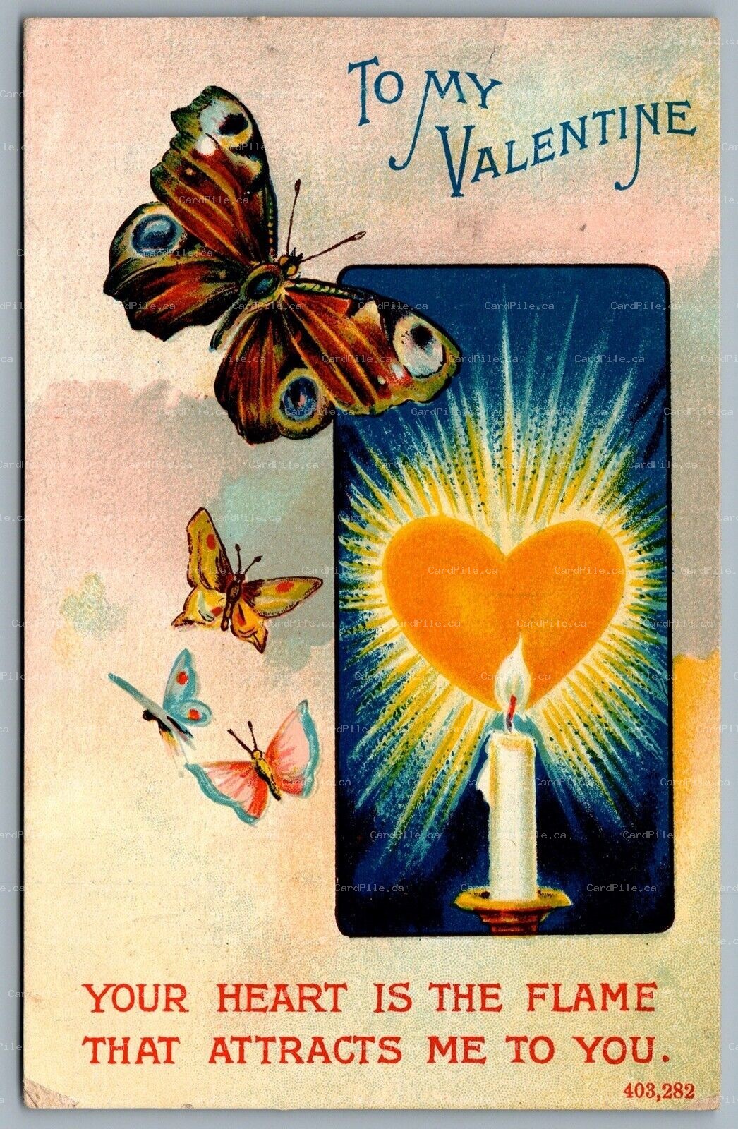 Postcard c1910 To My Valentine Butterflies CDS Duplex Cancel Uxbridge Ontario