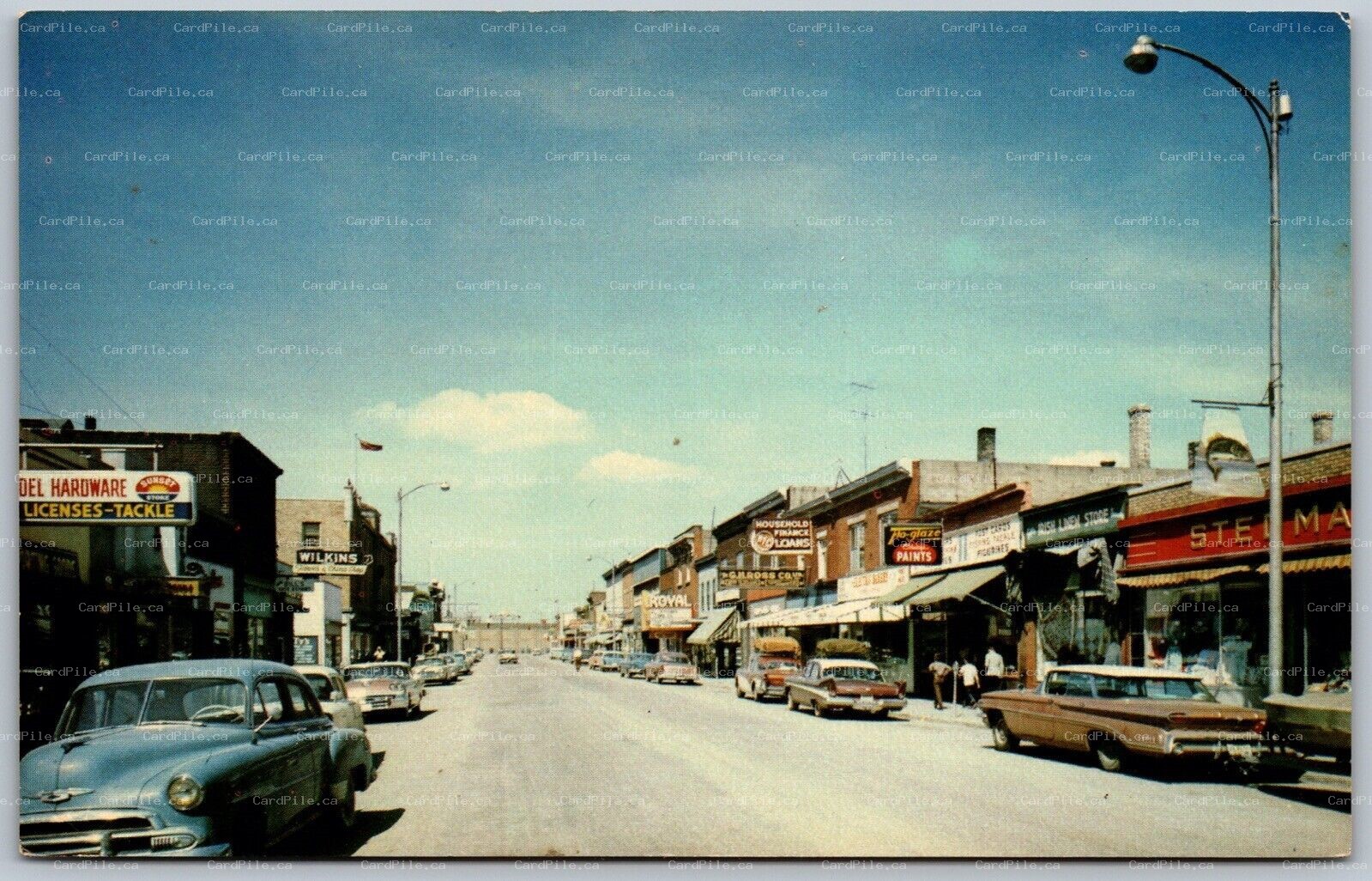 Postcard Fort Frances Ontario 1960s Scott Street Classic Cars Shops Signs RRV