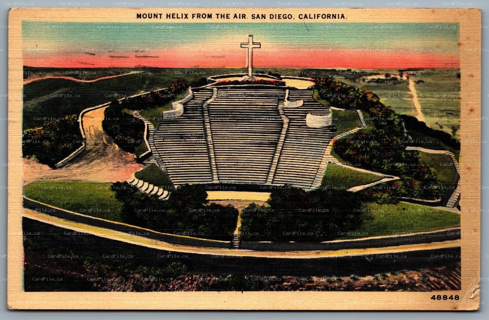 Postcard San Diego CA c1945 Mount Helix From The Air Casa de Oro-Mount Helix